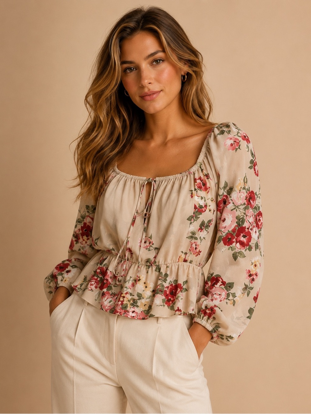LEITH Floral Off Shoulder Tie Front Blouse Size Small